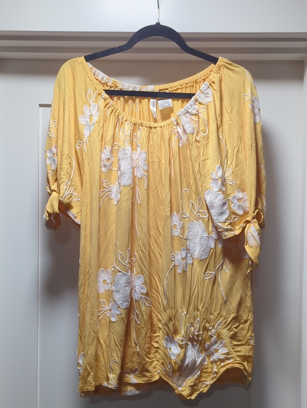 Yellow Embroidered Floral Women's Tunic - Lightweight Summer Top